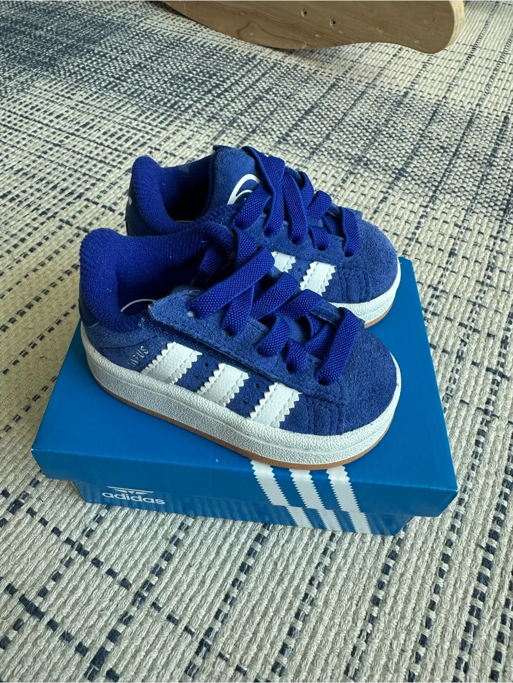 Adidas baby Royal Blue Suede Sneakers with White Stripes
